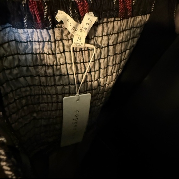 NEW Copper Key Plaid Dress Puff Sleeve Square Neck Milkmaid Smock Back Red Sz M - Picture 3 of 7